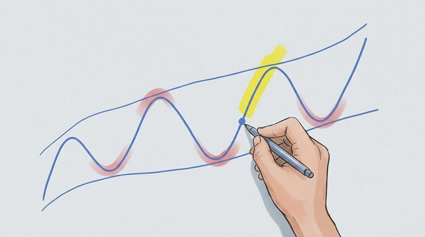 Ilustrasi pelajaran tentang memahami risiko portofolio bagi pemula menggunakan grafik fluktuasi sederhana